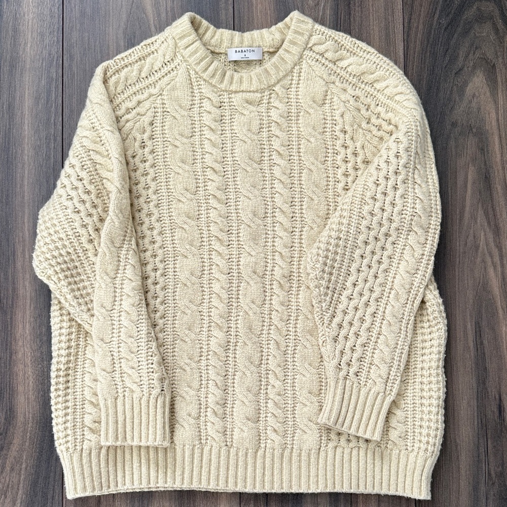 Babaton Cable Knit Crewneck Sweater in Cream